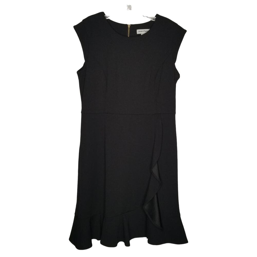 Shelby + Palmer Black Sheath Dress, Ruffle Detail, Cap Sleeve, Modest, Size 12 - Picture 2 of 10